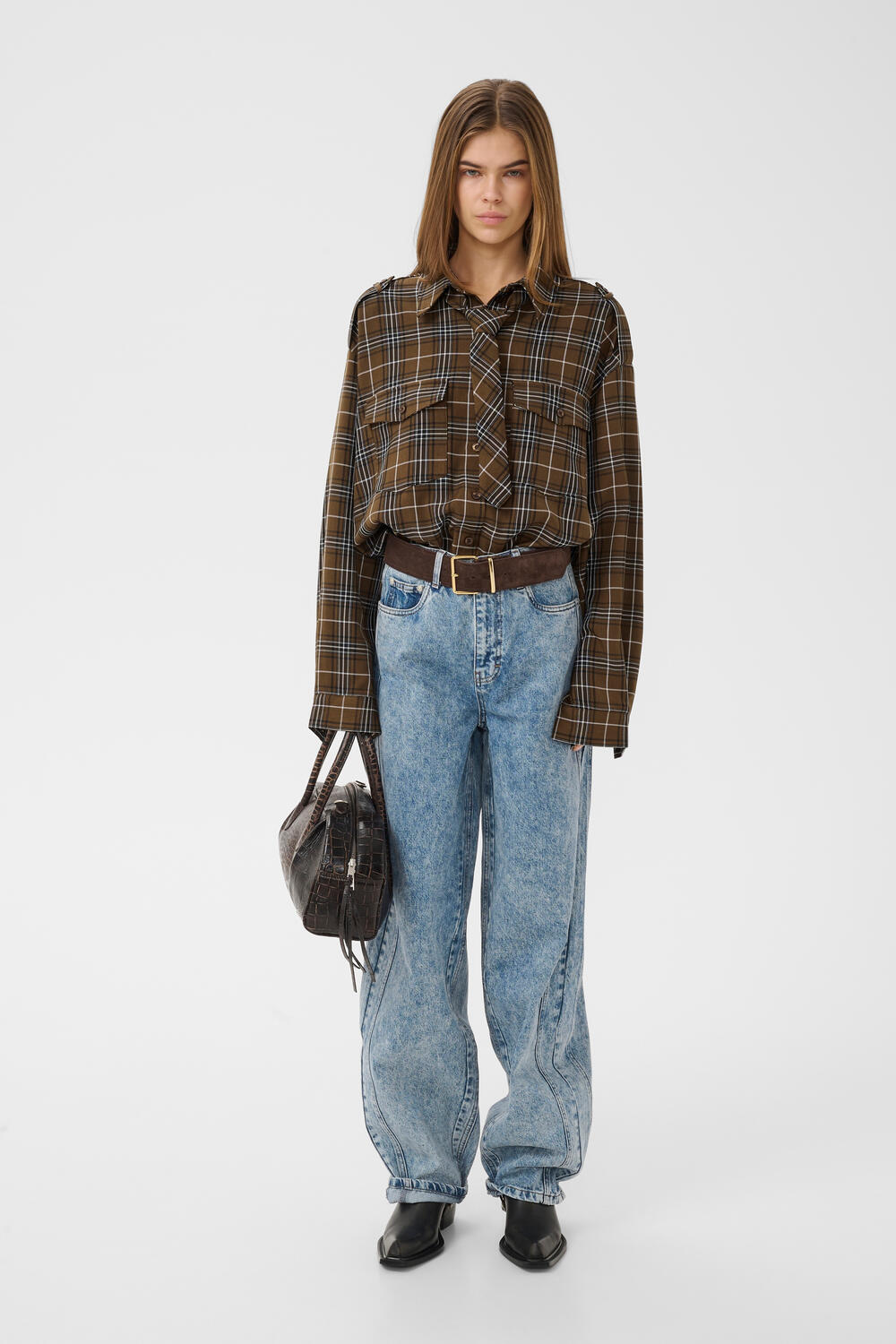 GZaleya skjorte - Green Olive Check